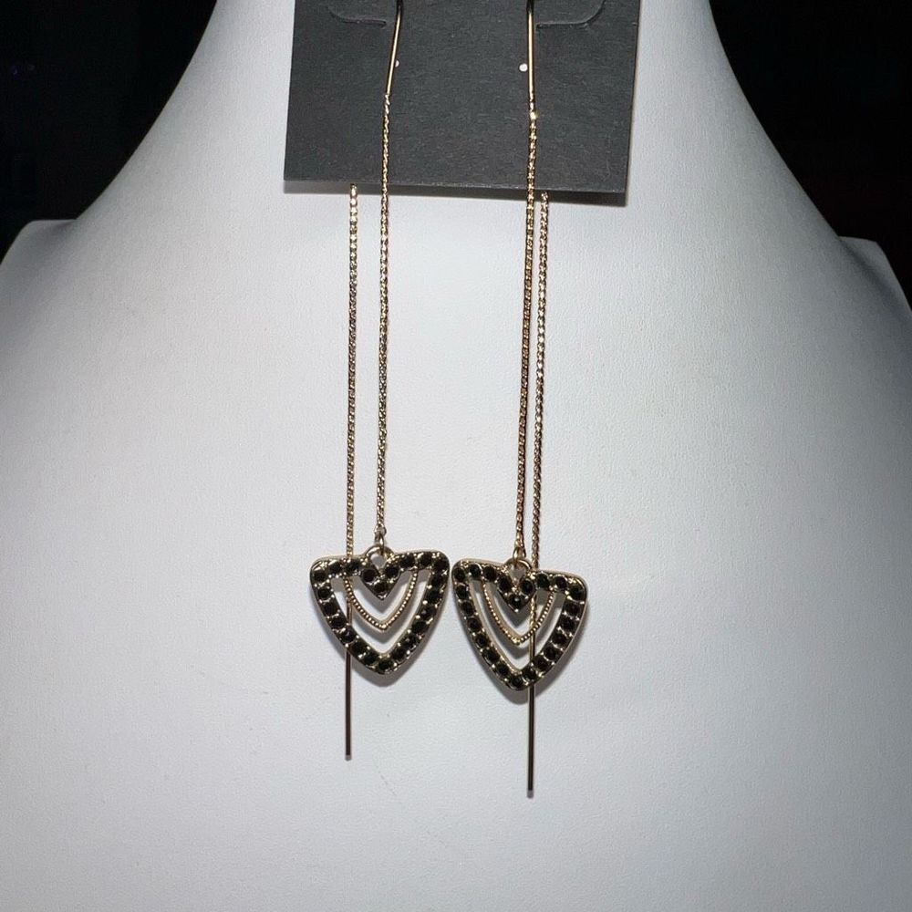 G By Gennaro Threader Black Cz Heart Earrings